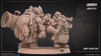 Dwarven Mortar Team | Bite The Bullet | 35mm Scale | Resin Printed Tabletop RPG Miniature Figures | DND | 5E