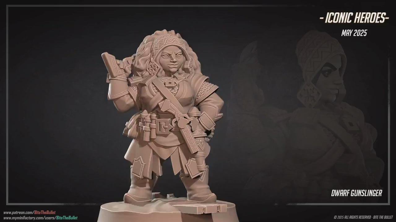 Dwarf Gunslinger | Iconic Heroes | Bite The Bullet | 35mm Scale | Resin Printed Tabletop RPG Miniature Figures | DND | 5E