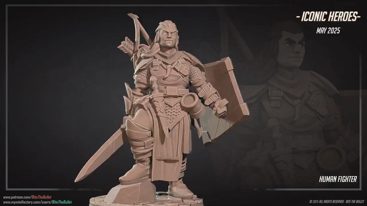 Human Fighter | Iconic Heroes | Bite The Bullet | 35mm Scale | Resin Printed Tabletop RPG Miniature Figures | DND | 5E
