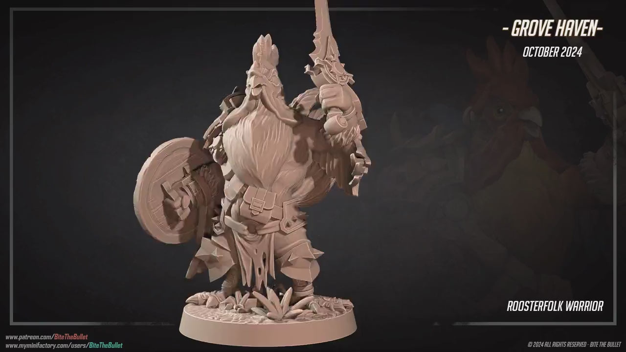 Roosterfolk Warrior | Grove Haven | Bite The Bullet | 35mm Scale | Resin Printed Tabletop RPG Miniature Figures | DND | 5E