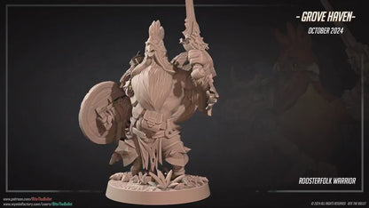 Roosterfolk Warrior | Grove Haven | Bite The Bullet | 35mm Scale | Resin Printed Tabletop RPG Miniature Figures | DND | 5E