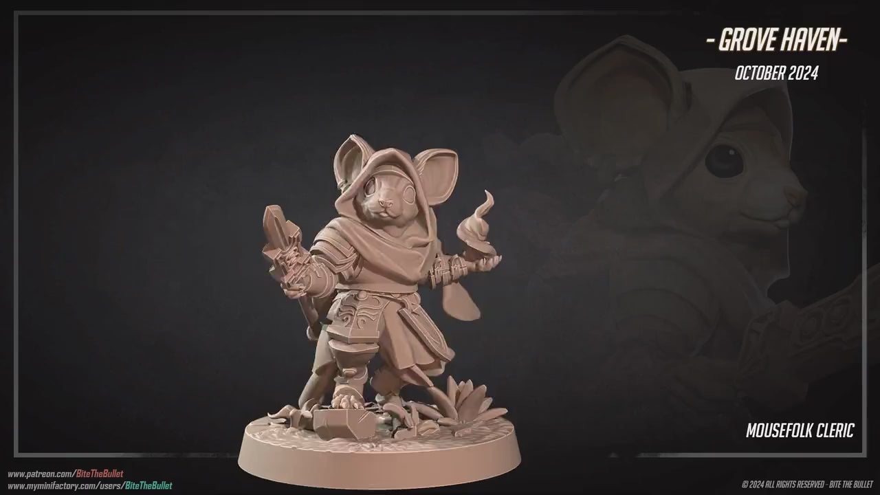 Mousefolk Cleric | Grove Haven | Bite The Bullet | 35mm Scale | Resin Printed Tabletop RPG Miniature Figures | DND | 5E