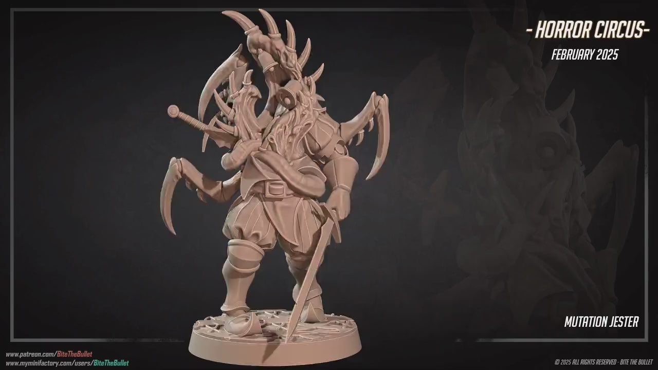 Mutation Jester | Horror Circus | Bite The Bullet | 35mm Scale | Resin Printed Tabletop RPG Miniature Figures | DND | 5E