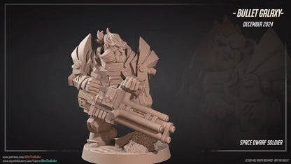 Space Dwarf Soldier | Bullet Galaxy | Bite The Bullet | 35mm Scale | Resin Printed Tabletop RPG Miniature Figures | DND | 5E
