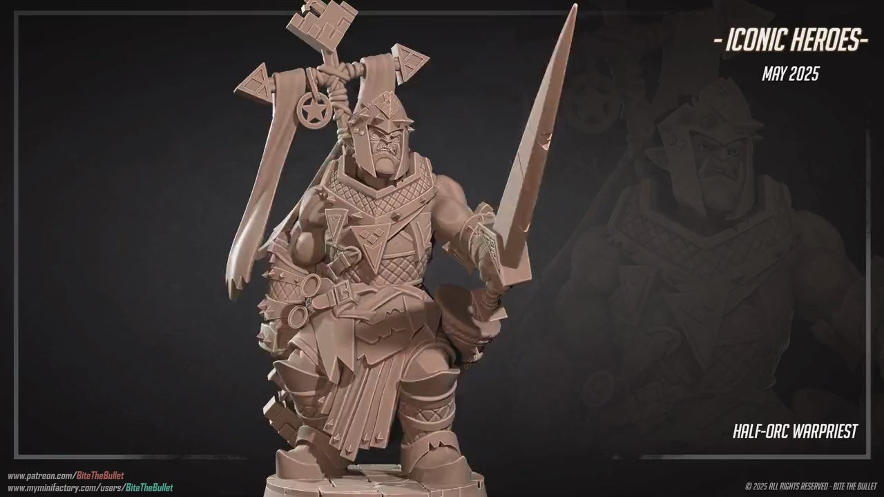 Half-Orc War Priest | Iconic Heroes | Bite The Bullet | 35mm Scale | Resin Printed Tabletop RPG Miniature Figures | DND | 5E