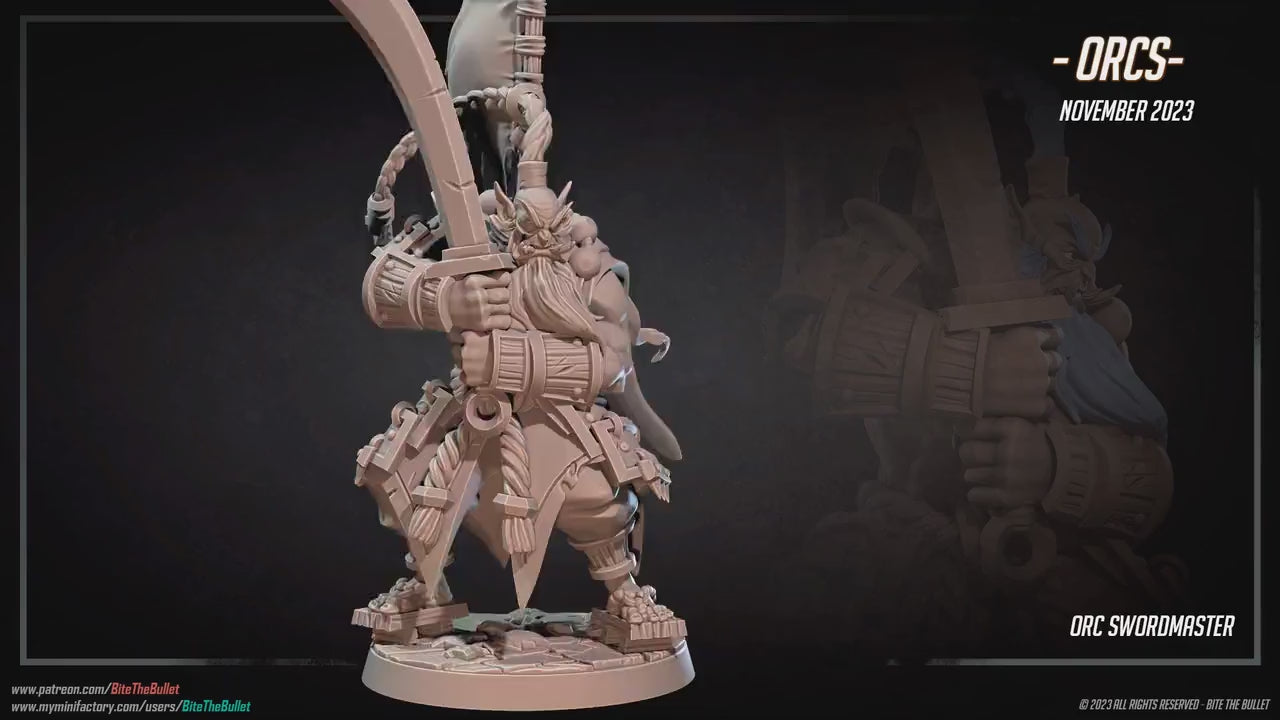 Orc Swordmaster | Bite The Bullet | 35mm Scale | Resin Printed Tabletop RPG Miniature Figures | DND | 5E