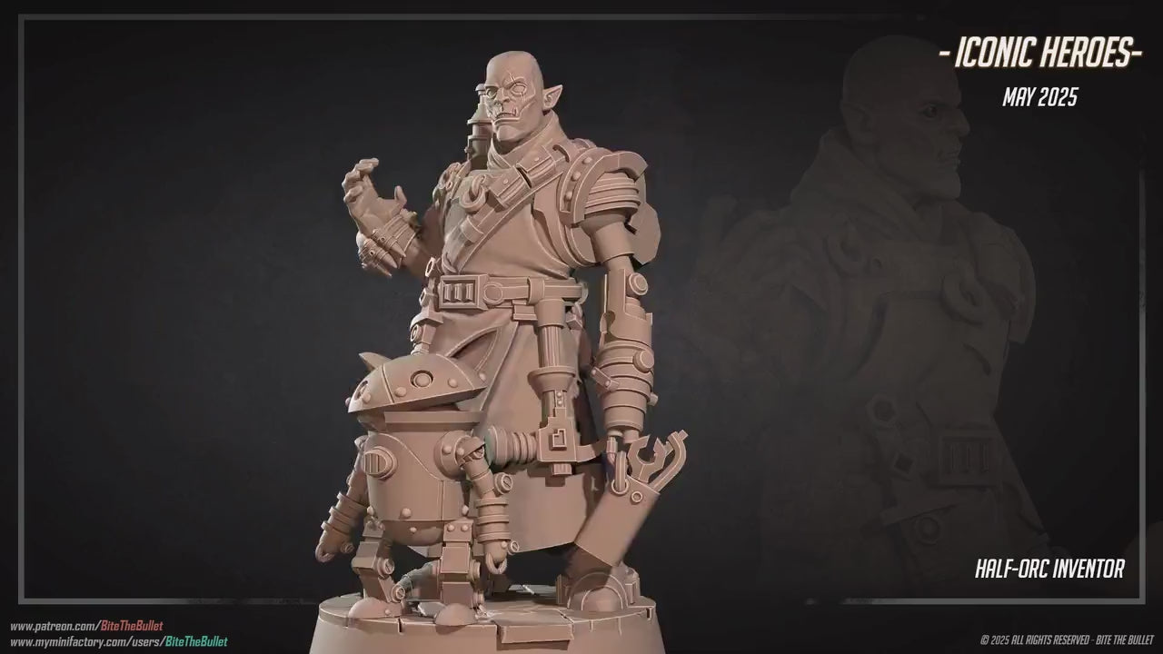 Half-Orc Inventor | Iconic Heroes | Bite The Bullet | 35mm Scale | Resin Printed Tabletop RPG Miniature Figures | DND | 5E