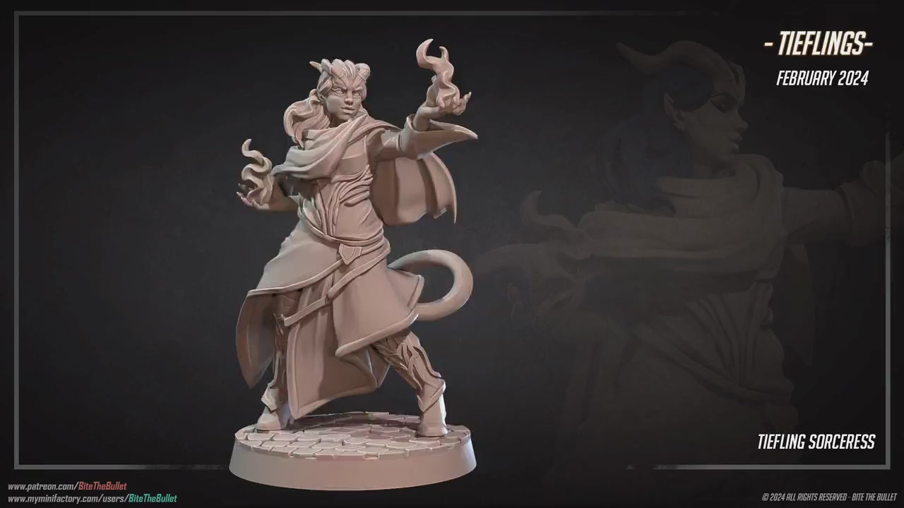 Tiefling Sorceress | Bite The Bullet | 35mm Scale | Resin Printed Tabletop RPG Miniature Figures | DND | 5E