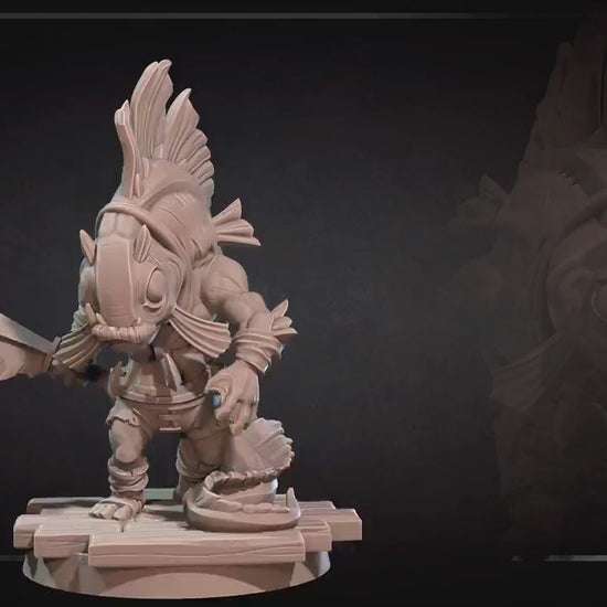 Locathah Swordsman | Bite The Bullet | Bullet Town Fishing Village | 35mm Scale Resin Printed Tabletop RPG Miniature Figures For DND 5E
