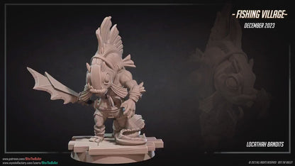 Locathah Swordsman | Bite The Bullet | Bullet Town Fishing Village | 35mm Scale Resin Printed Tabletop RPG Miniature Figures For DND 5E