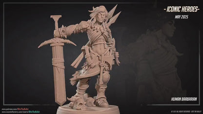 Human Barbarian | Iconic Heroes | Bite The Bullet | 35mm Scale | Resin Printed Tabletop RPG Miniature Figures | DND | 5E