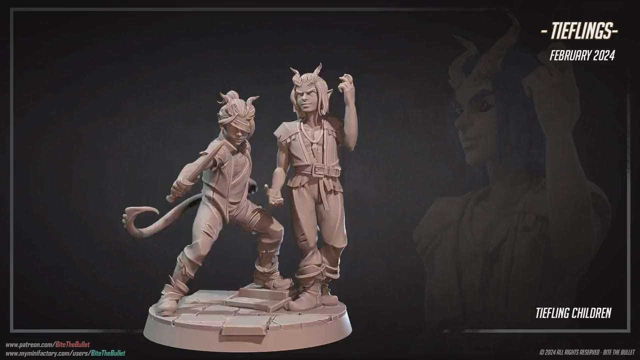 Tiefling Children Set | Bite The Bullet | 35mm Scale | Resin Printed Tabletop RPG Miniature Figures | DND | 5E