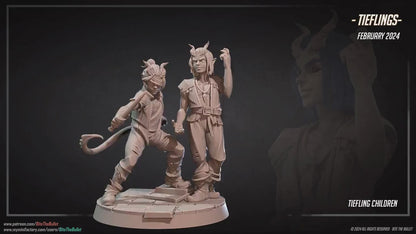 Tiefling Children Set | Bite The Bullet | 35mm Scale | Resin Printed Tabletop RPG Miniature Figures | DND | 5E