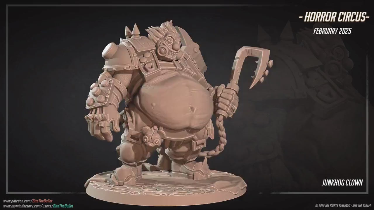Junkhog Clown | Horror Circus | Bite The Bullet | 35mm Scale | Resin Printed Tabletop RPG Miniature Figures | DND | 5E