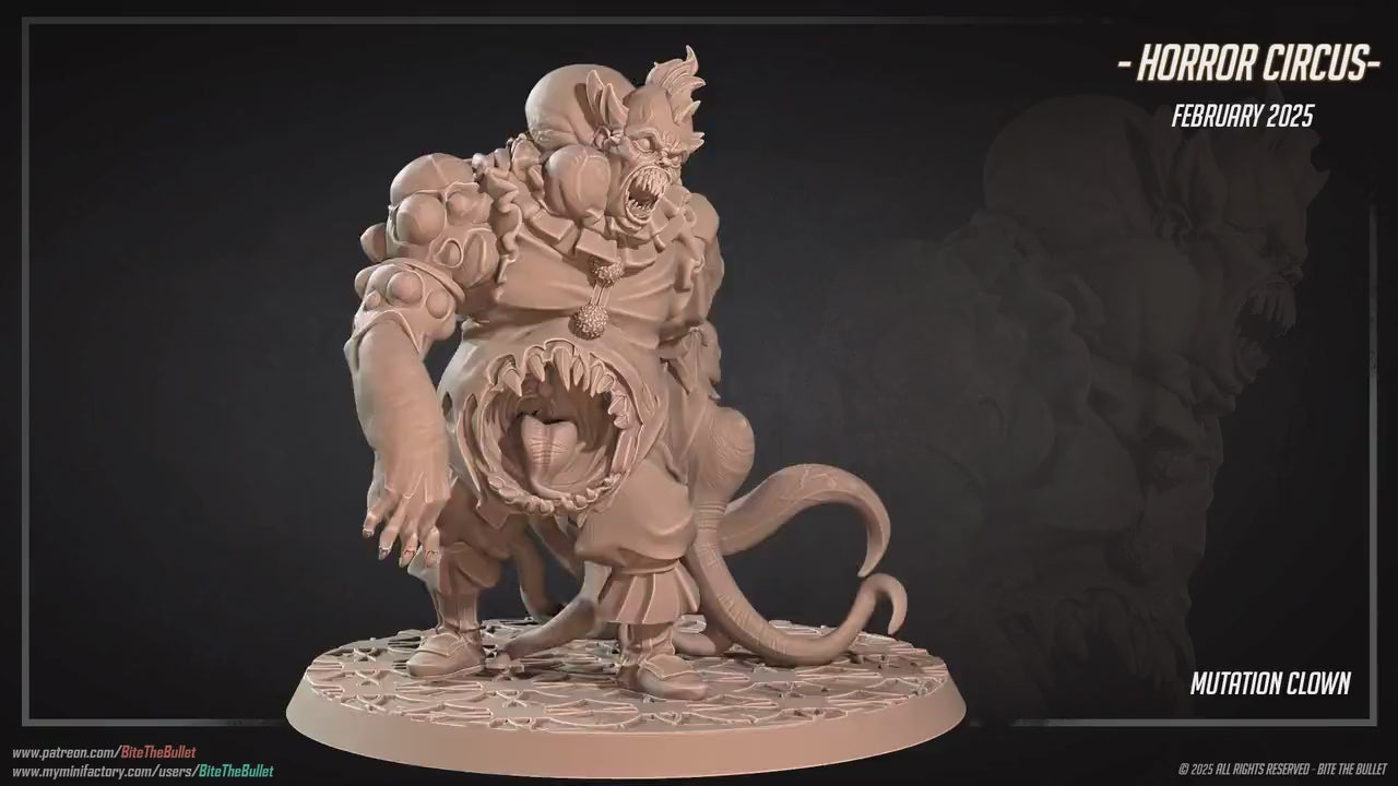 Mutation Clown | Horror Circus | Bite The Bullet | 35mm Scale | Resin Printed Tabletop RPG Miniature Figures | DND | 5E